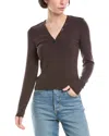 Frame Slinky Long Sleeve Rib Henley Top In Chocolate