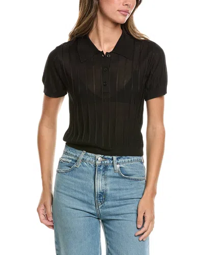 Frame Denim The Ribbed Polo Sweater In Black