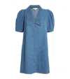 Frame Womens The Sailor Puffed-sleeves Denim-blend Mini Dress Starlet In Blue