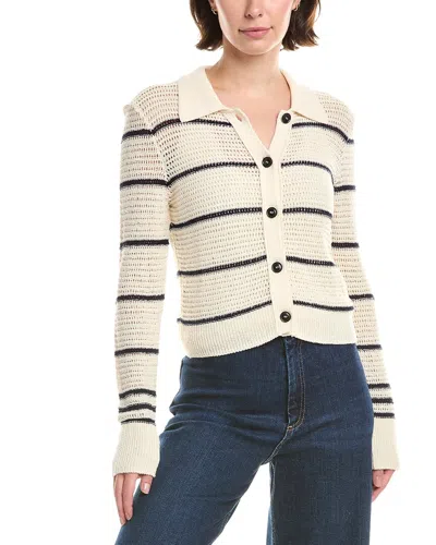 Frame Striped Crocheted Cotton-blend Cardigan In Neutral