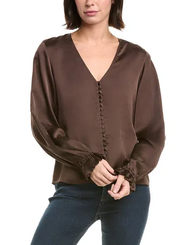 Frame Denim The Slim V-neck Blouse In Brown