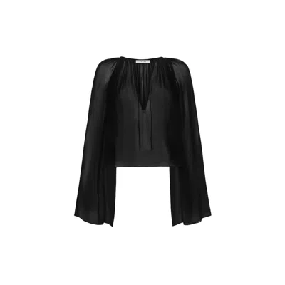Frame Denim V-neck Shirred Blouse In Black