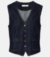 Frame Sleeveless Denim Vest Featuring Front Pockets In Blue