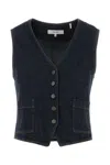 Frame Sleeveless Denim Vest Featuring Front Pockets In Blue