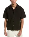 Frame Textured Short Sleeve Button-up Shirt In Black