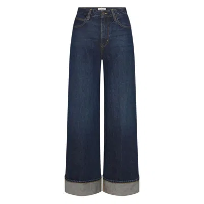 Frame Womens Spencer The Cuffed Wide-leg Denim Jeans In Blue