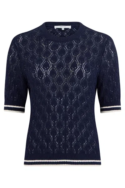 Frame Diamond Crochet Cotton Sweater In Navy