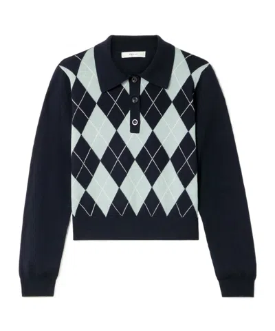 Frame Diamond-patterned Knit Polo Shirt In Black