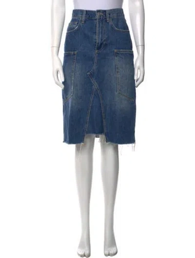 Pre-owned Frame Distressed Accents Midi Length Skirt In Blue