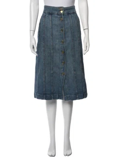 Pre-owned Frame Distressed Accents Midi Length Skirt In Blue