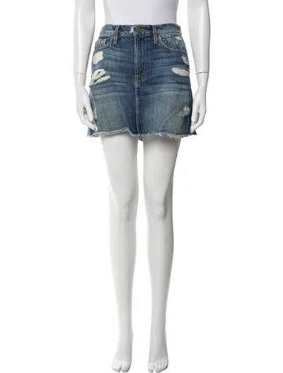 Pre-owned Frame Distressed Accents Mini Skirt In Blue
