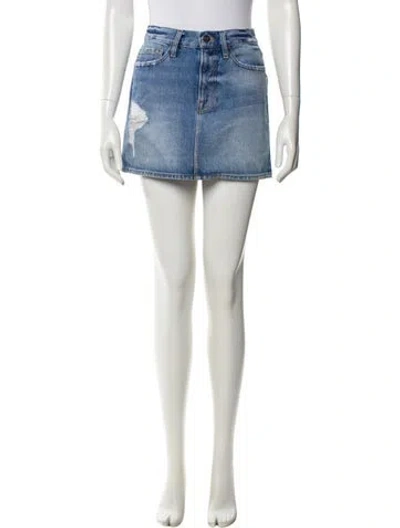 Pre-owned Frame Distressed Accents Mini Skirt In Blue