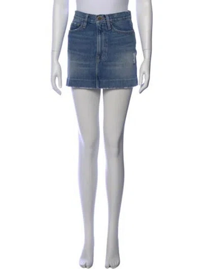 Pre-owned Frame Distressed Accents Mini Skirt In Blue