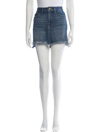 Pre-owned Frame Distressed Accents Mini Skirt In Blue
