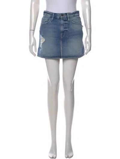 Pre-owned Frame Distressed Accents Mini Skirt In Blue