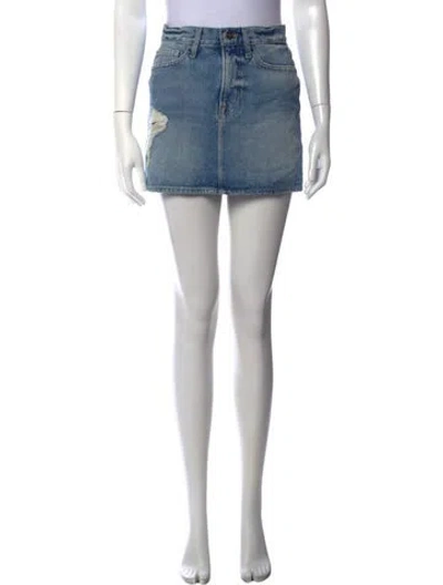 Pre-owned Frame Distressed Accents Mini Skirt In Blue
