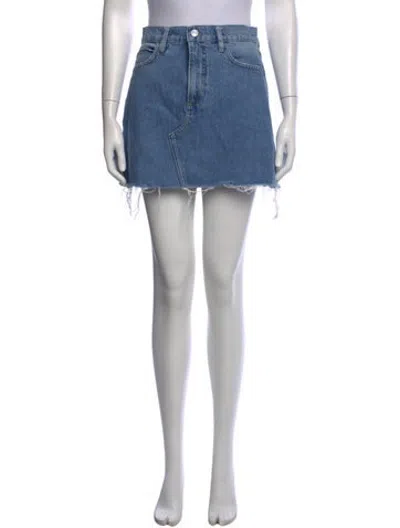 Pre-owned Frame Distressed Accents Mini Skirt In Blue