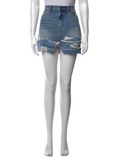 Pre-owned Frame Distressed Accents Mini Skirt In Blue