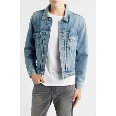 Frame Distressed Denim Jacket In Blue