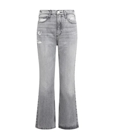 Frame Distressed High-rise Cropped Bootcut Jeans In Gray