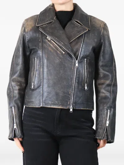 Pre-owned Frame Distressed Leather Jacket In Black