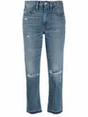 Frame Distressed Mid-rise Cropped Jeans In 蓝色