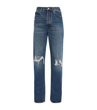 Frame Distressed The Vertical Straight Jeans In Blue