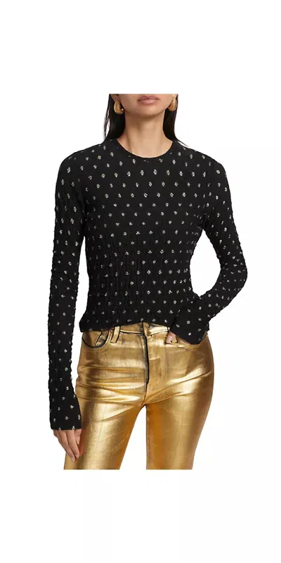 FRAME DOTTED STRETCH MESH TOP IN BLACK