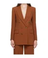 Frame Double-breasted Slim Blazer In Brown