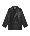 Frame Double-breasted Leather Jacket In Black