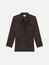 Frame Mixed Media Double Breasted Jacket In Brown