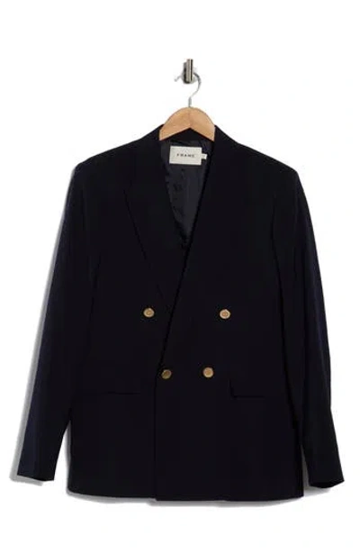 Frame Double Breasted Wool Blazer In Blue