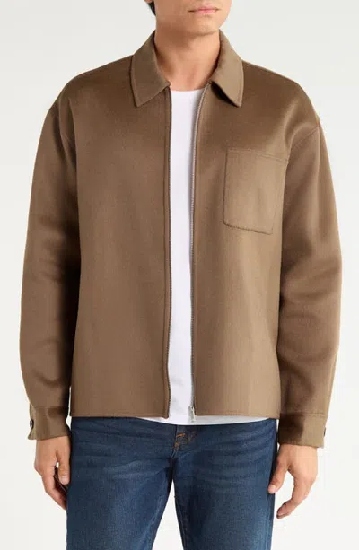 Frame Double Face Zip Shirt Jacket In Soft Taupe