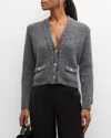 Frame Double Pocket Cardigan In Pewter In Cream