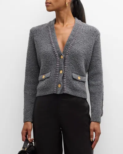 Frame Double Pocket Cropped Caridgan In Silver