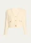 Frame Double Pocket Cropped Cardi Cream Wool In Cream