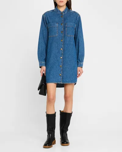 Frame Double Pocket Denim Shirt Dress In Boy Blue