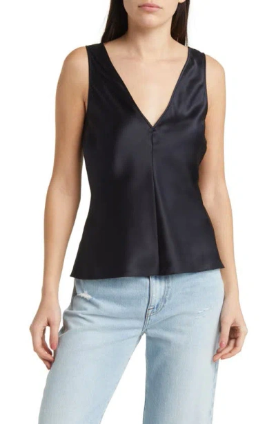 Frame Double V-neck Silk Tank In Navy