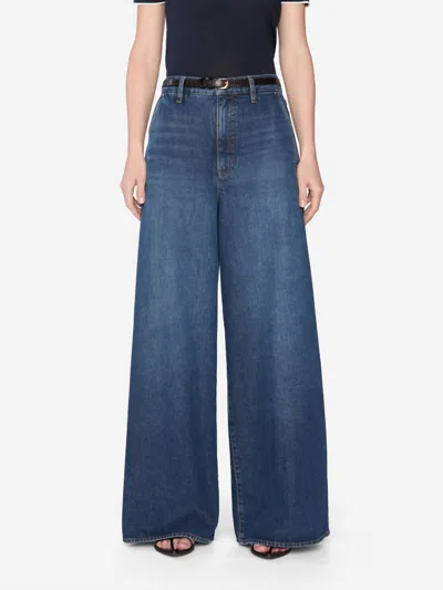 Frame Drape High Rise Wide Leg Jeans In Tommy In Multi