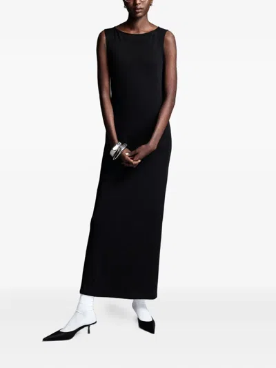 Frame Drape Sleeveless Midi Dress In Black