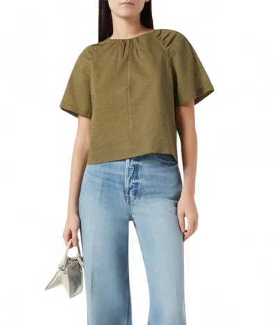 Frame Draped Short Sleeve Cotton Blouse In Cypress