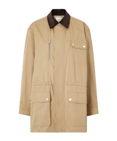 Frame Drawstring Corduroy-trimmed Cotton-twill Jacket In Neutral