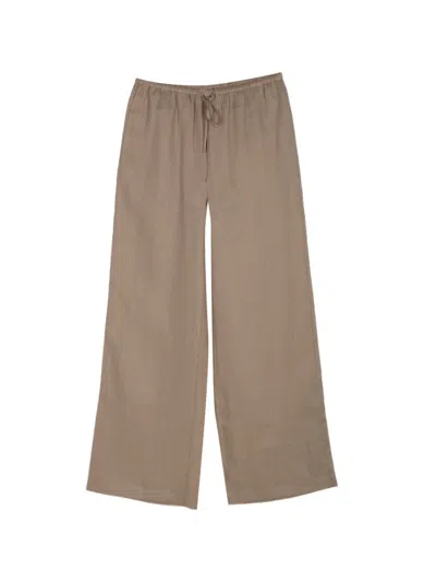 Frame Drawstring Linen Trousers In Neutral