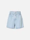 Frame Pleated Denim Shorts In Blue