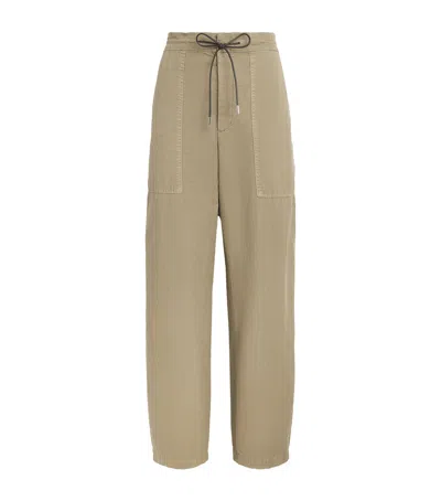 Frame Drawstring The Gallery Wide-leg Trousers In Green