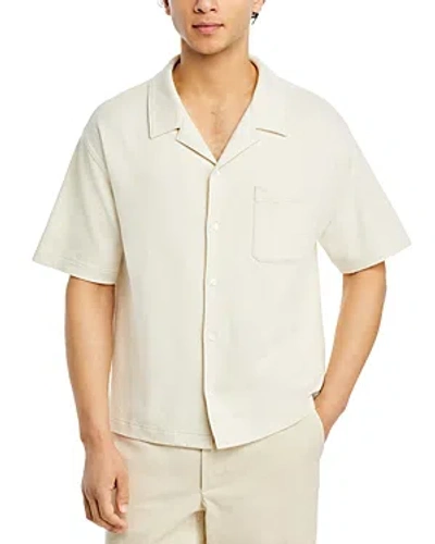 Frame Duo Fold Cotton Relaxed Fit Button Down Camp Shirt In White Sand