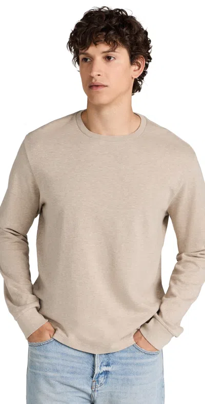 Frame Duo Fold Long Sleeve Cotton Crew T-shirt In Heathered Sand Beige