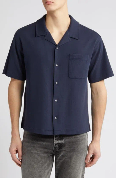 Frame Duo Fold Relaxed Short Sleeve Button-up Shirt In Navy
