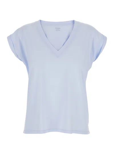 FRAME EASY LIGHT BLUE T-SHIRT WITH V NECK IN COTTON WOMAN