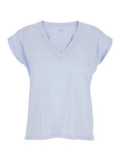 FRAME 'EASY' LIGHT BLUE T-SHIRT WITH V NECK IN COTTON WOMAN